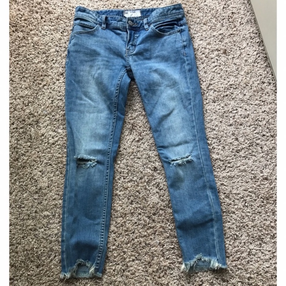 Free People faded ripped crop skinny jeans